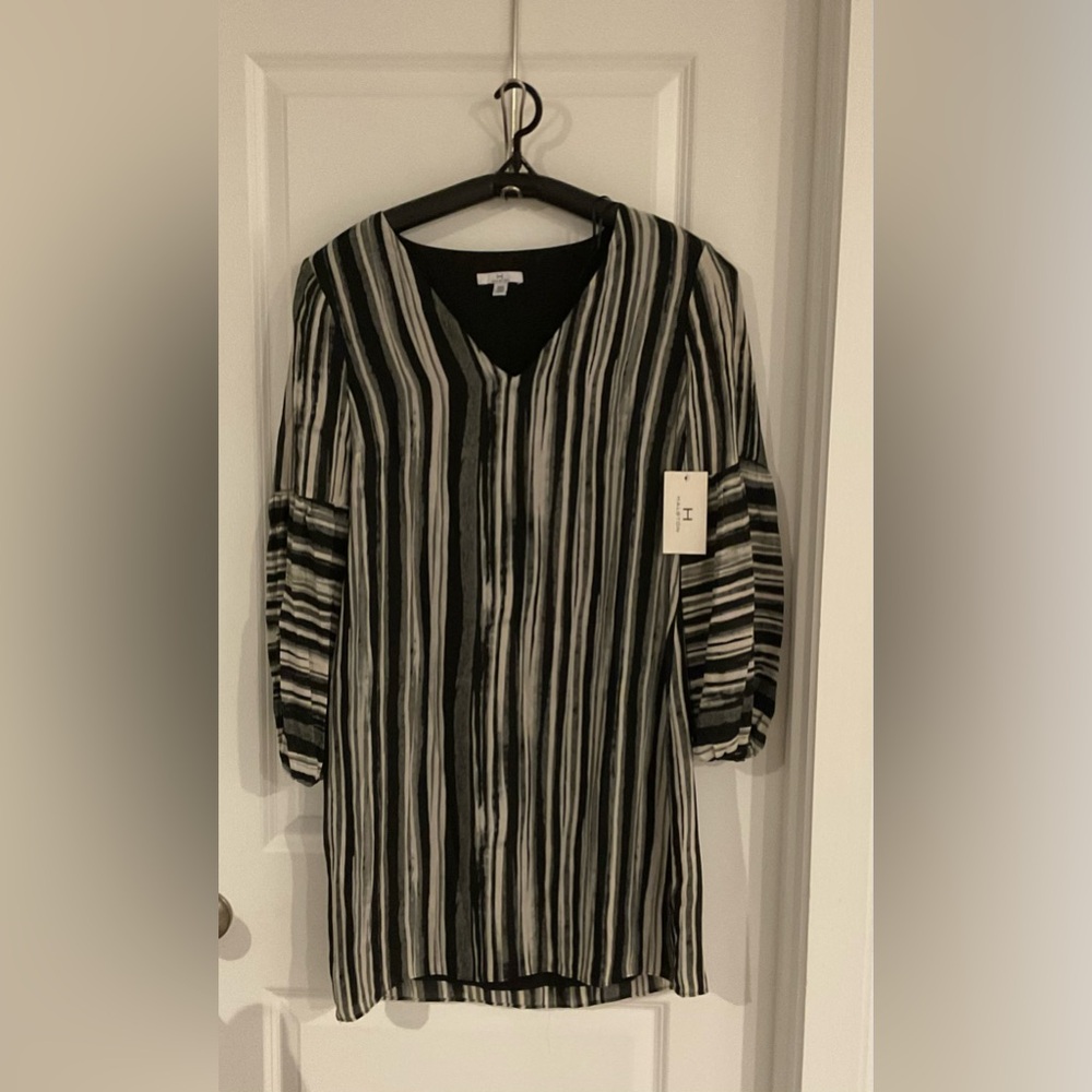 Halston Heritage Black and White Striped Midi Dress